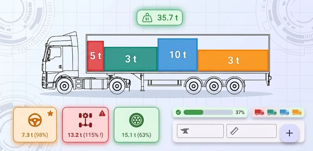 Axle Plan – app screen with loads on the trailer and axle loads
